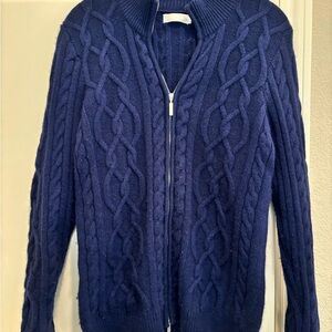 Navy Cable Knit Zip-Up Cashmere Sweater